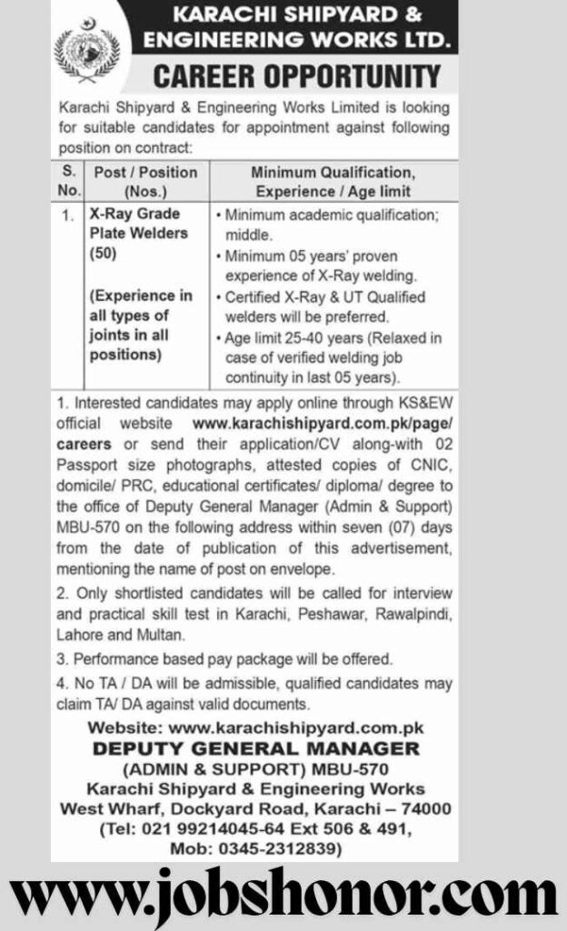 Jobs in Karachi Shipyard and Engineering Works 2024